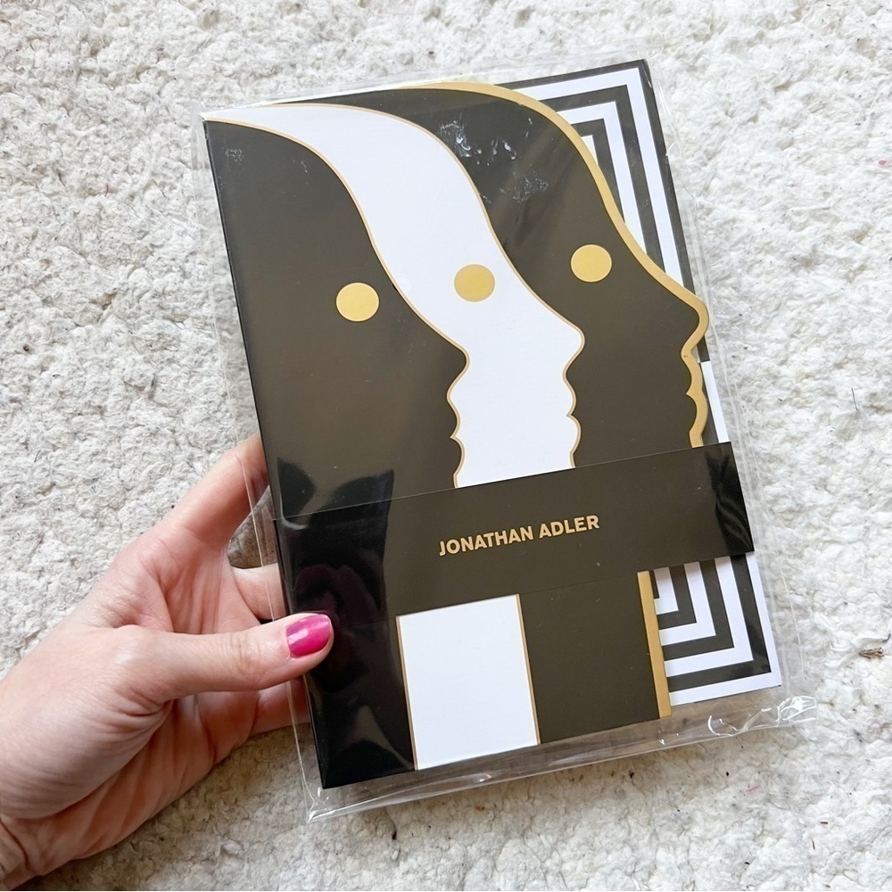 Jonathan Adler: NWT Atlas Face Design Black White Gold Foil  A5 Die-cut Notebook